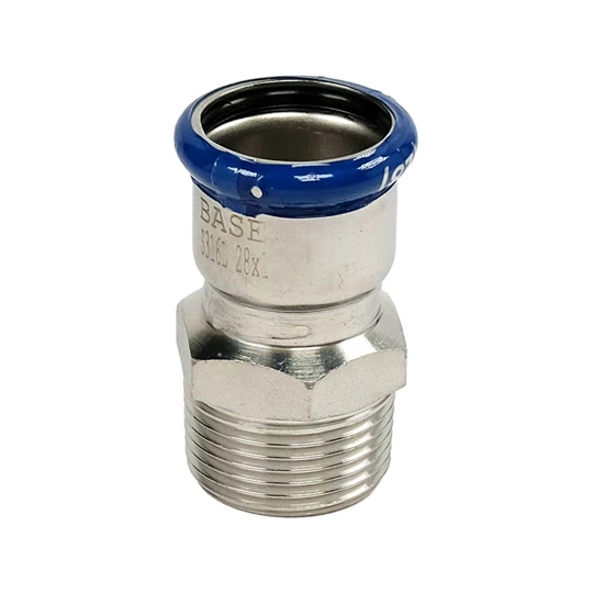 BASE PRESS-M rozsdamentes acél csatlakozó idom, külső menetes, 28 mm - 1" KM, 1.4404 - 316L