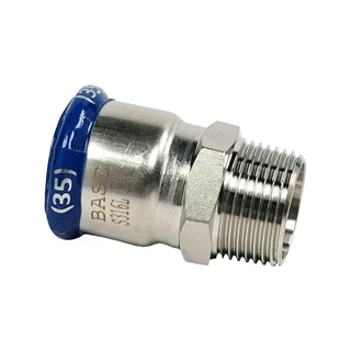 BASE PRESS-M rozsdamentes acél csatlakozó idom, külső menetes, 35 mm - 1" KM, 1.4404 - 316L