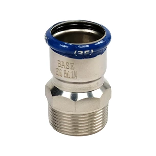 BASE PRESS-M rozsdamentes acél csatlakozó idom, külső menetes, 35 mm - 5/4" KM, 1.4404 - 316L