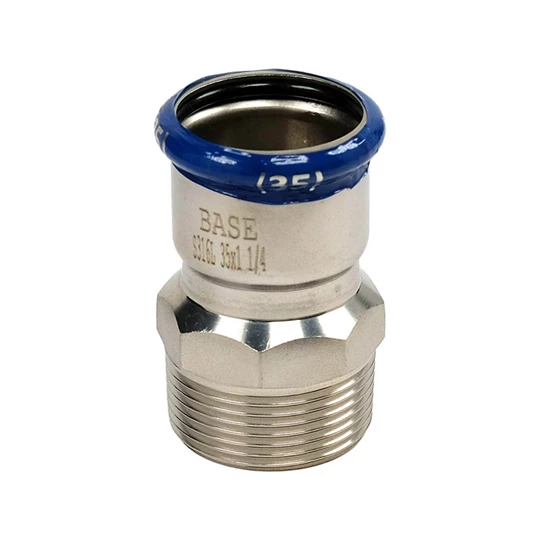 BASE PRESS-M rozsdamentes acél csatlakozó idom, külső menetes, 35 mm - 5/4" KM, 1.4404 - 316L