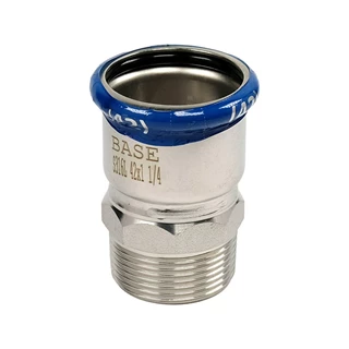 BASE PRESS-M rozsdamentes acél csatlakozó idom, külső menetes, 42 mm - 5/4" KM, 1.4404 - 316L