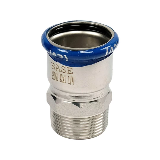 BASE PRESS-M rozsdamentes acél csatlakozó idom, külső menetes, 42 mm - 5/4" KM, 1.4404 - 316L