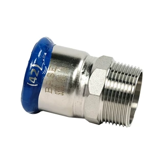 BASE PRESS-M rozsdamentes acél csatlakozó idom, külső menetes, 42 mm - 5/4" KM, 1.4404 - 316L