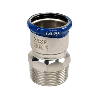 BASE PRESS-M rozsdamentes acél csatlakozó idom, külső menetes, 42 mm - 6/4" KM, 1.4404 - 316L