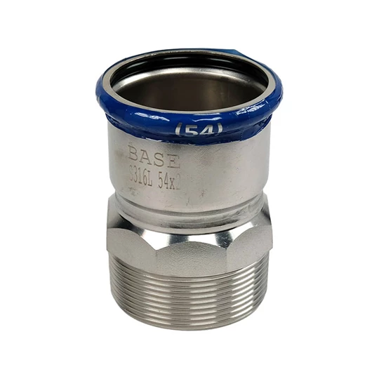BASE PRESS-M rozsdamentes acél csatlakozó idom, külső menetes, 54 mm - 2" KM, 1.4404 - 316L