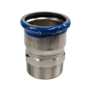 BASE PRESS-M rozsdamentes acél csatlakozó idom, külső menetes, 76 mm - 2 1/2" KM, 1.4404 - 316L
