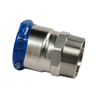 BASE PRESS-M rozsdamentes acél csatlakozó idom, külső menetes, 76 mm - 2 1/2" KM, 1.4404 - 316L