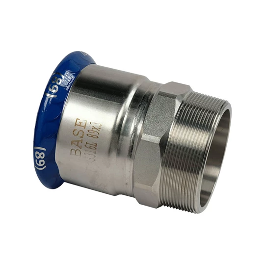 BASE PRESS-M rozsdamentes acél csatlakozó idom, külső menetes, 89 mm - 3" KM, 1.4404 - 316L