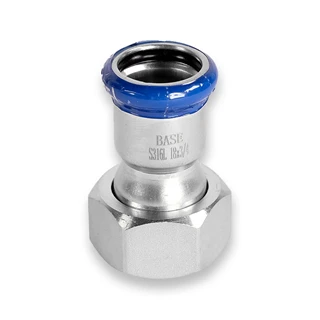 BASE PRESS-M rozsdamentes acél félhollandi csatlakozó idom, 18 mm - 3/4" BM, 1.4404 - 316L