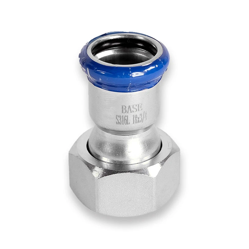 BASE PRESS-M rozsdamentes acél félhollandi csatlakozó idom, 18 mm - 3/4" BM, 1.4404 - 316L