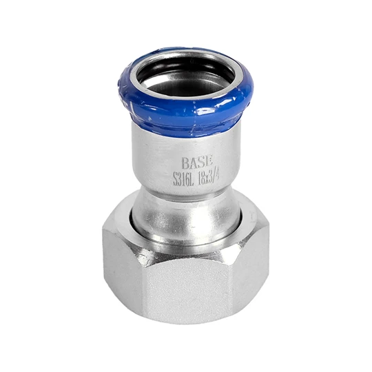 BASE PRESS-M rozsdamentes acél félhollandi csatlakozó idom, 18 mm - 3/4" BM, 1.4404 - 316L