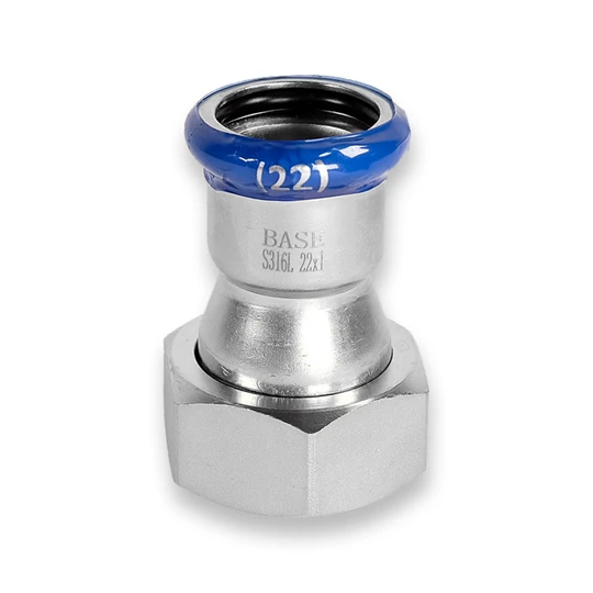 BASE PRESS-M rozsdamentes acél félhollandi csatlakozó idom, 22 mm - 1" BM, 1.4404 - 316L