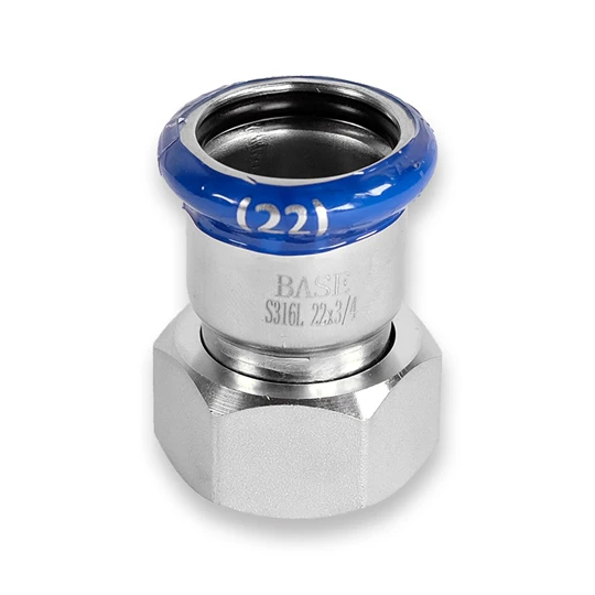 BASE PRESS-M rozsdamentes acél félhollandi csatlakozó idom, 22 mm - 3/4" BM, 1.4404 - 316L