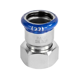 BASE PRESS-M rozsdamentes acél félhollandi csatlakozó idom, 22 mm - 3/4" BM, 1.4404 - 316L