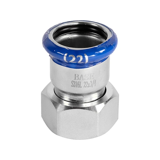 BASE PRESS-M rozsdamentes acél félhollandi csatlakozó idom, 22 mm - 3/4" BM, 1.4404 - 316L