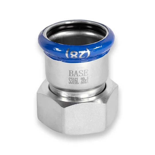 BASE PRESS-M rozsdamentes acél félhollandi csatlakozó idom, 28 mm - 1" BM, 1.4404 - 316L