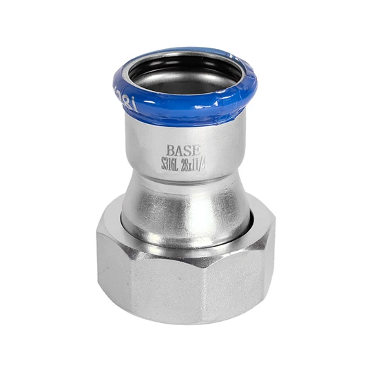 BASE PRESS-M rozsdamentes acél félhollandi csatlakozó idom, 28 mm - 5/4" BM, 1.4404 - 316L