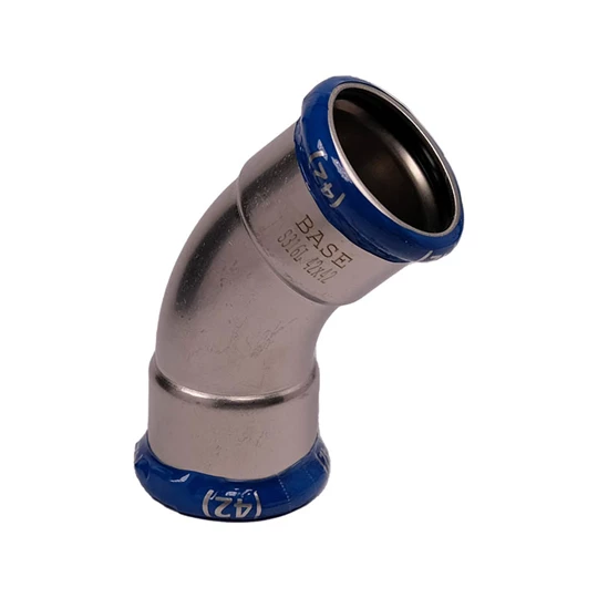 BASE PRESS-M rozsdamentes acél ív idom, 45°, 42 mm, BB, 1.4404 - 316L