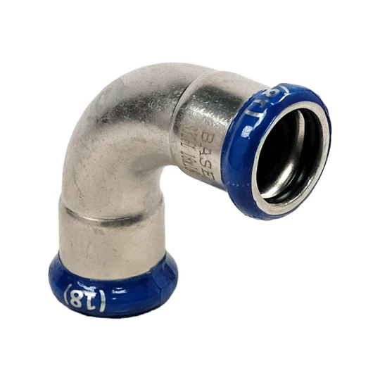 BASE PRESS-M rozsdamentes acél könyök idom, 90°, 18 mm, BB, 1.4404 - 316L