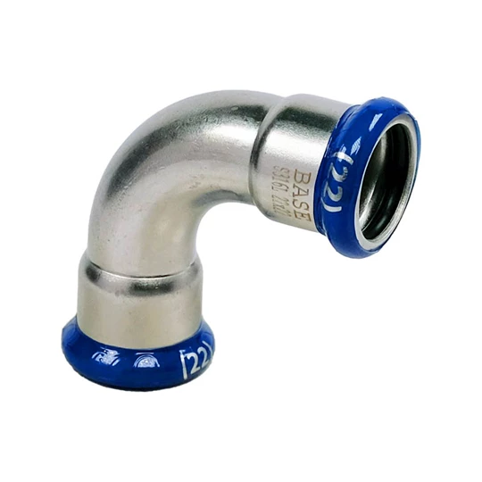 BASE PRESS-M rozsdamentes acél könyök idom, 90°, 22 mm, BB, 1.4404 - 316L
