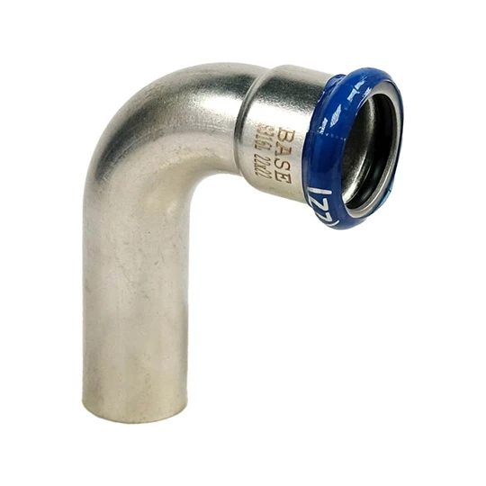 BASE PRESS-M rozsdamentes acél könyök idom, 90°, 22 mm, KB, 1.4404 - 316L