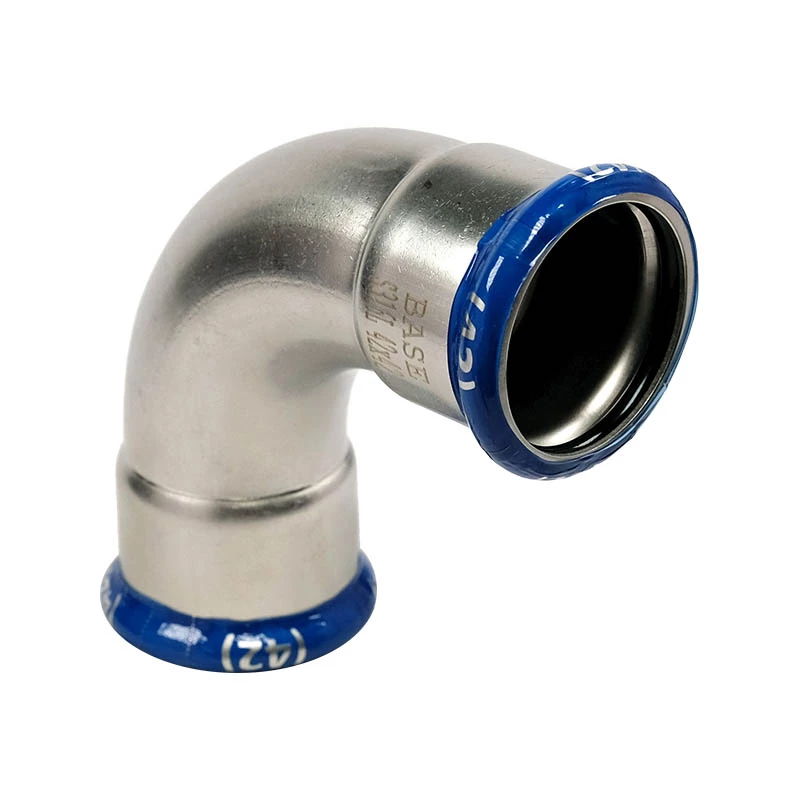BASE PRESS-M rozsdamentes acél könyök idom, 90°, 42 mm, BB, 1.4404 - 316L