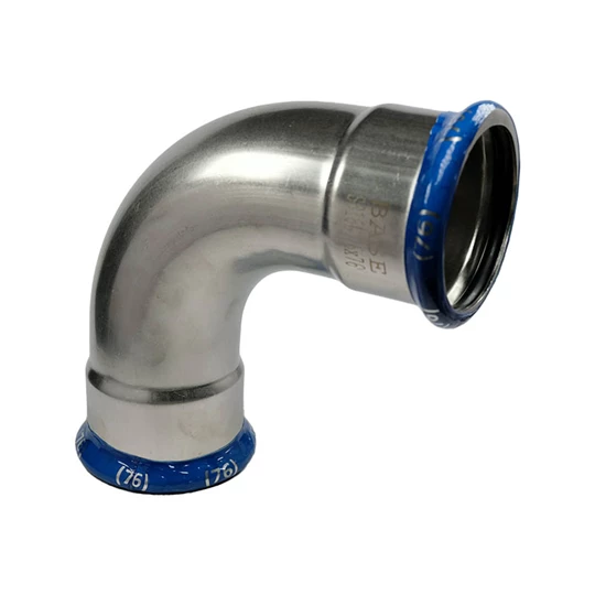 BASE PRESS-M rozsdamentes acél könyök idom, 90°, 76 mm, BB, 1.4404 - 316L