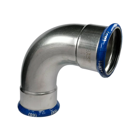 BASE PRESS-M rozsdamentes acél könyök idom, 90°, 89 mm, BB, 1.4404 - 316L