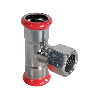 BASE PRESS-M szénacél T-idom, belső menetes, 22 mm - 1/2" - 22 mm, horganyzott