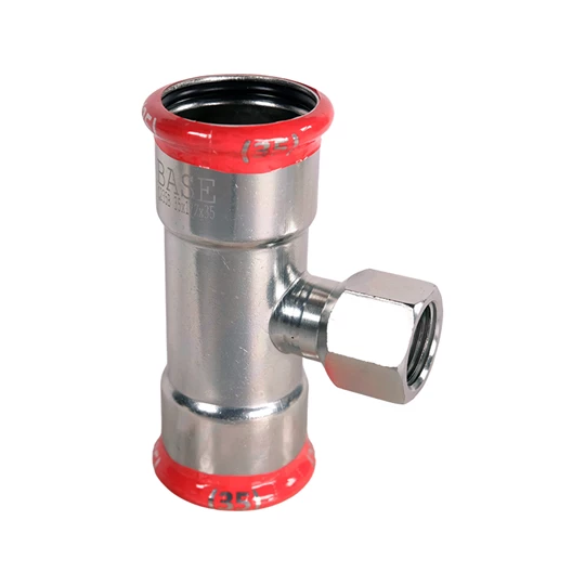 BASE PRESS-M szénacél T-idom, belső menetes, 35 mm - 1/2" - 35 mm, horganyzott