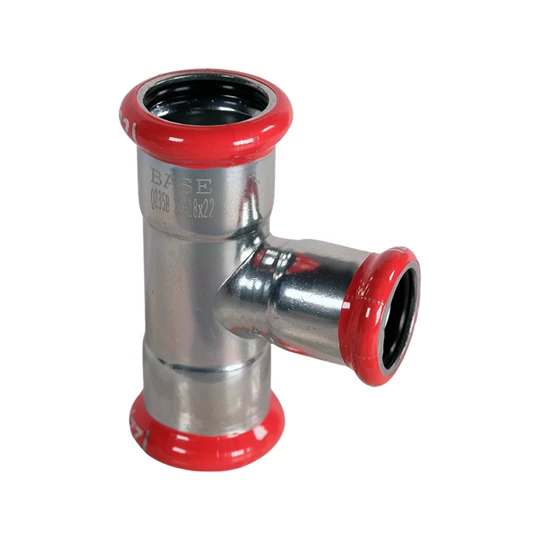 BASE PRESS-M szénacél T-idom, szűkített, 22 - 18 - 22 mm, horganyzott