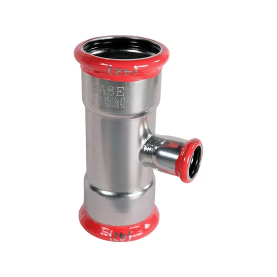 BASE PRESS-M szénacél T-idom, szűkített, 42 - 18 - 42 mm, horganyzott