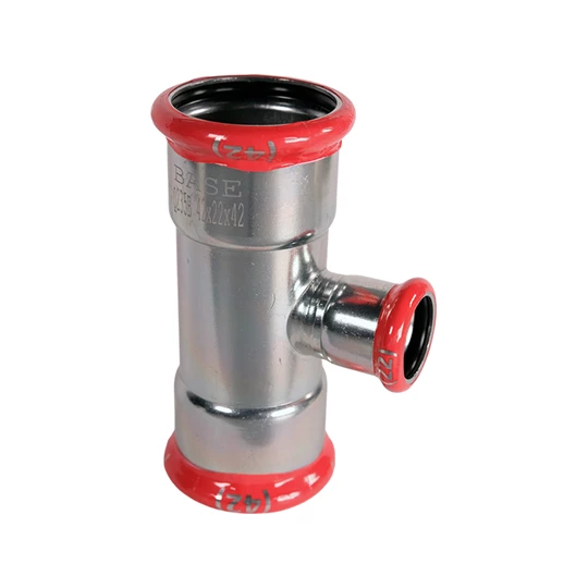 BASE PRESS-M szénacél T-idom, szűkített, 42 - 22 - 42 mm, horganyzott