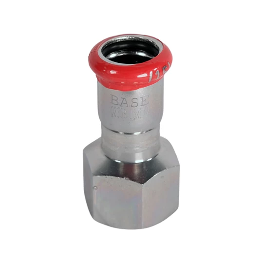 BASE PRESS-M szénacél csatlakozó idom, belső menetes, 15 mm - 1/2" BM, horganyzott