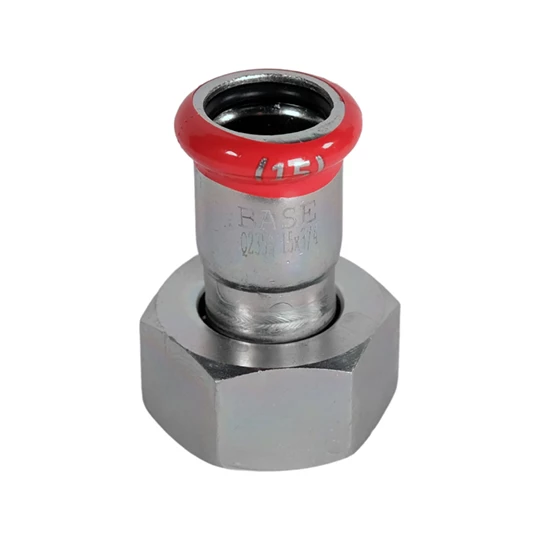 BASE PRESS-M szénacél csatlakozó idom, hollandis, 15 mm - 3/4" BM, horganyzott