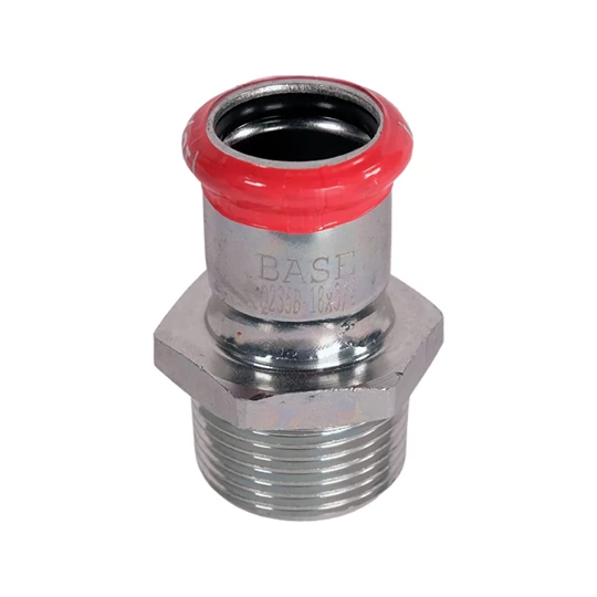 BASE PRESS-M szénacél csatlakozó idom, külső menetes, 18 mm - 3/4" KM, horganyzott