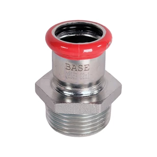 BASE PRESS-M szénacél csatlakozó idom, külső menetes, 22 mm - 1" KM, horganyzott
