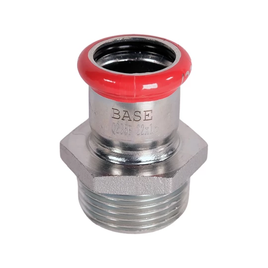 BASE PRESS-M szénacél csatlakozó idom, külső menetes, 22 mm - 1" KM, horganyzott