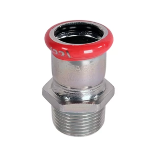 BASE PRESS-M szénacél csatlakozó idom, külső menetes, 22 mm - 3/4" KM, horganyzott