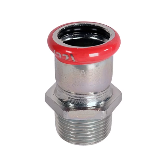 BASE PRESS-M szénacél csatlakozó idom, külső menetes, 22 mm - 3/4" KM, horganyzott