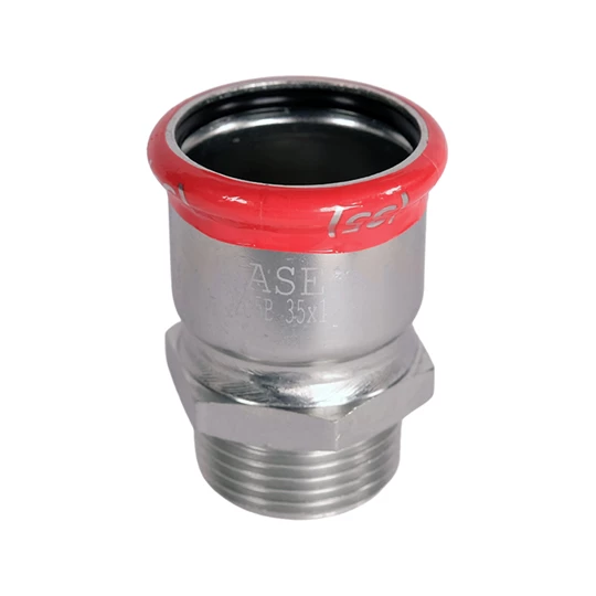 BASE PRESS-M szénacél csatlakozó idom, külső menetes, 35 mm - 1" KM, horganyzott