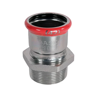 BASE PRESS-M szénacél csatlakozó idom, külső menetes, 42 mm - 6/4" KM, horganyzott
