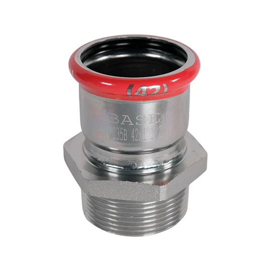 BASE PRESS-M szénacél csatlakozó idom, külső menetes, 42 mm - 6/4" KM, horganyzott