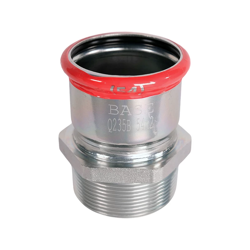 BASE PRESS-M szénacél csatlakozó idom, külső menetes, 54 mm - 2" KM, horganyzott