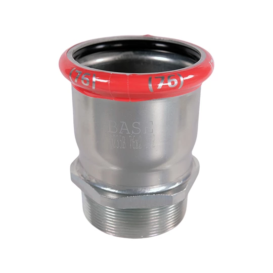 BASE PRESS-M szénacél csatlakozó idom, külső menetes, 76 mm - 2-1/2" KM, horganyzott