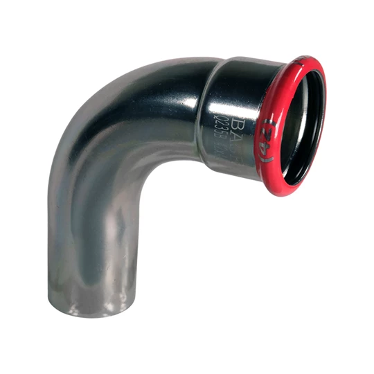 BASE PRESS-M szénacél könyök idom, 90°, 42 mm, KB, horganyzott