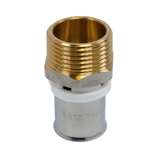 BASE PRESS-TH/U ötrétegű csatlakozó, külső menetes, KM, 25 x 3/4" , réz