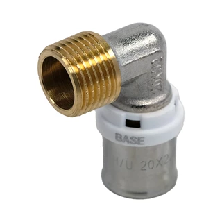 BASE PRESS-TH/U ötrétegű könyök idom, külső menetes, KM 20 x 1/2" , réz