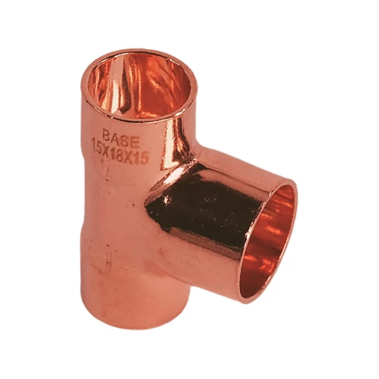 BASE forrasztható réz T-idom, szűkített, 15 - 18 - 15 mm