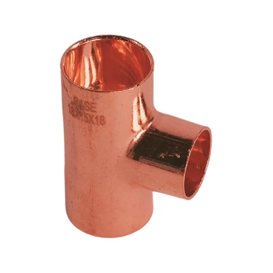 BASE forrasztható réz T-idom, szűkített, 18 - 15 - 18 mm